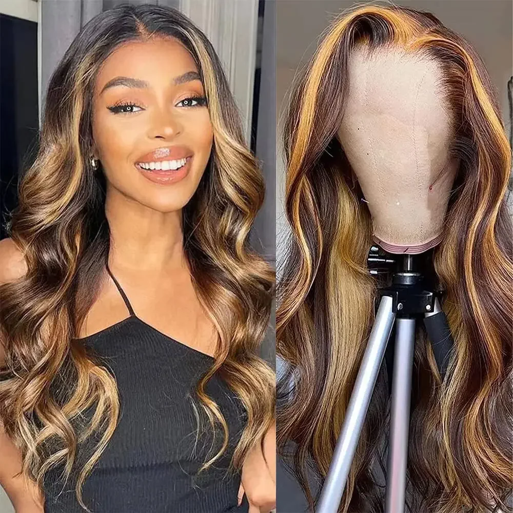 Body Wave P4/27 Highlight 13x4 Parrucca frontale per capelli umani 100% Remy Parrucche per donne Parrucche per capelli umani brasiliani_voghion.com