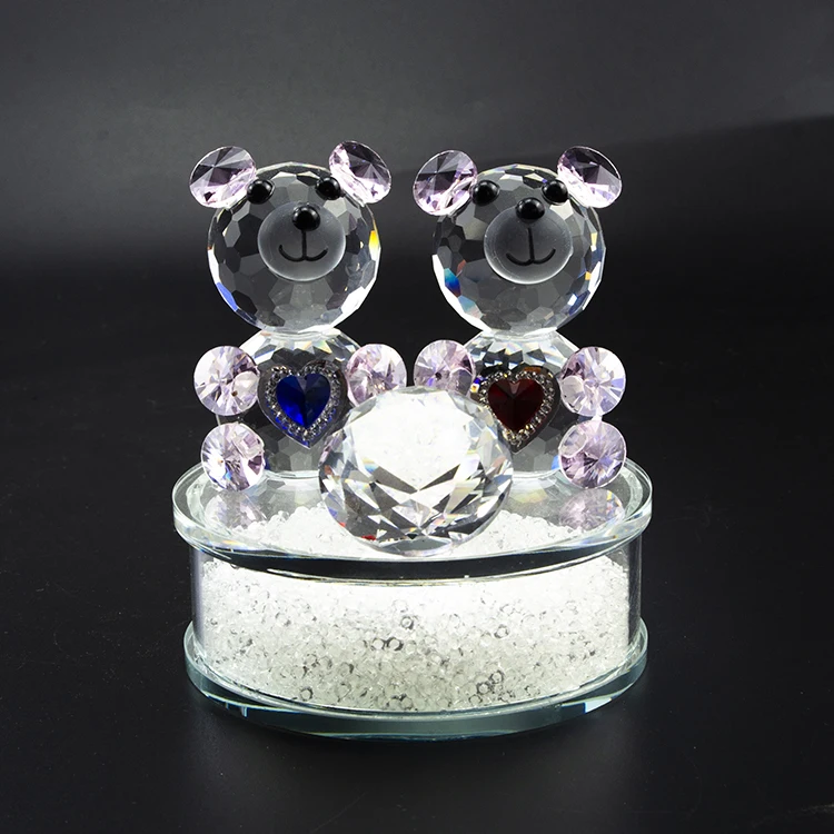 Wholesale Clear Lovely Hand Carved Mixed Gemstom Crystal Glass Teddy