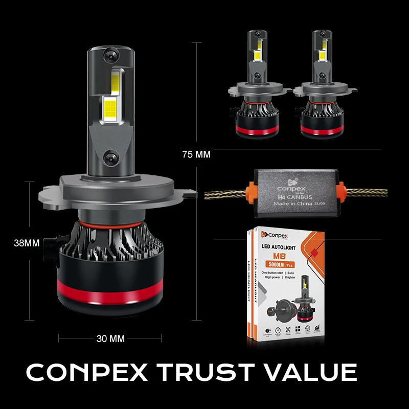 Conpex Global Agent Recruitment Car Lighting System High Power 12v Canbus M8 Auto H4 Led Headlight With Fan