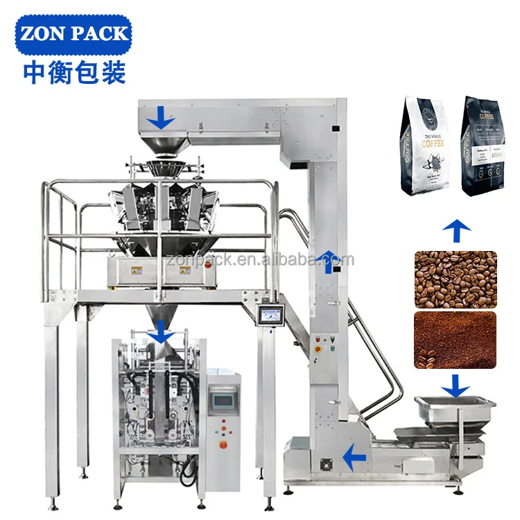 Fully Automatic Bean Nuts Weighing Packaging 10/14 Head Weigher Vffs Rice Packing Machine 1kg 5kg