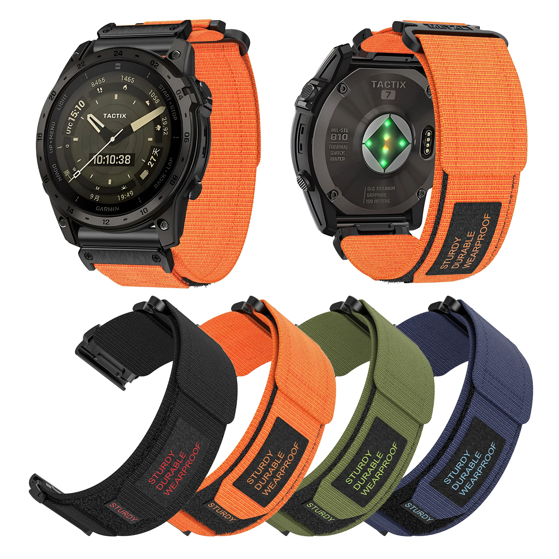 Chungming Outdoor Rugged Woven Nylon Sport Adjustable Watch Band Strap for Garmin Fenix Forerunner Approach MARQ Quatix D2