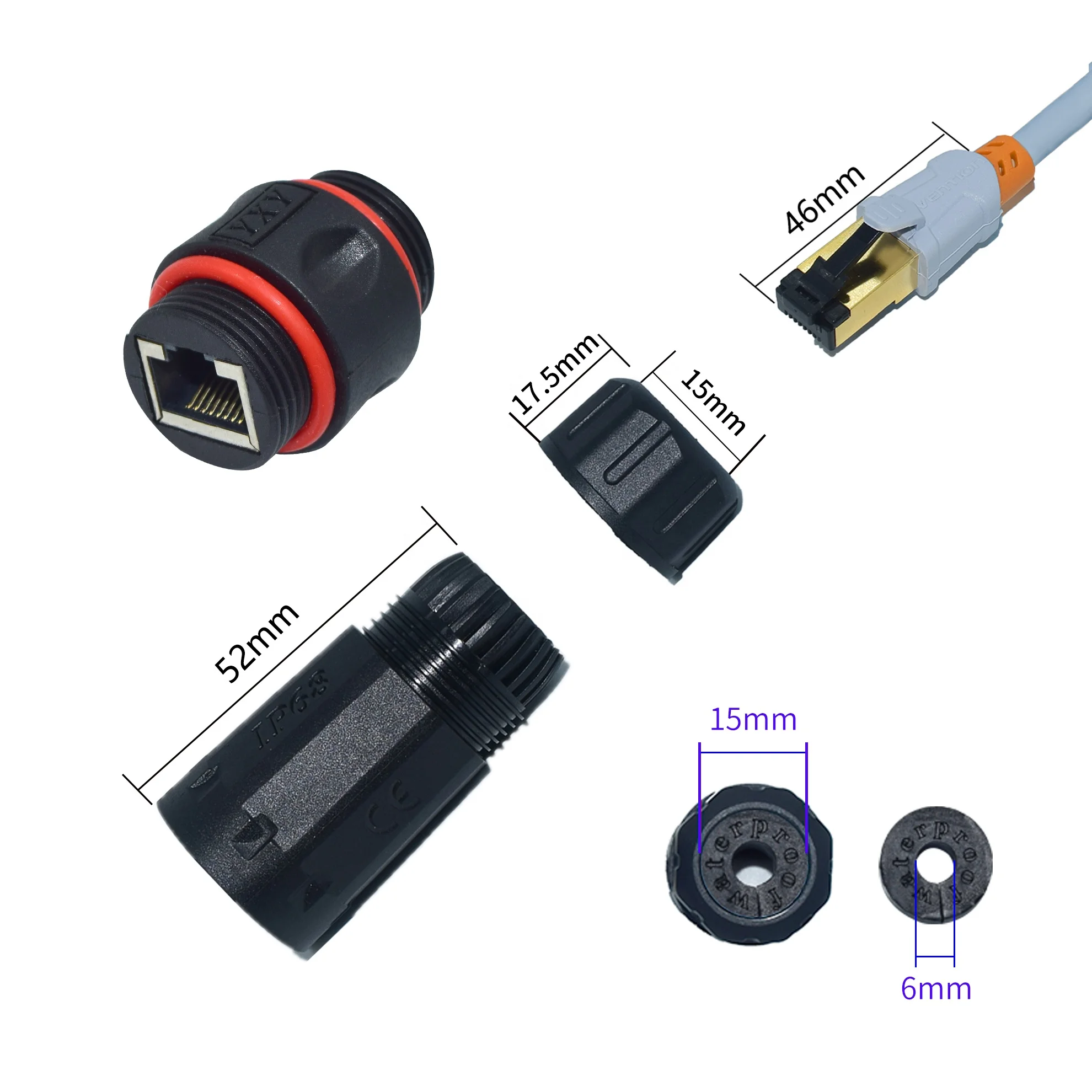 シールド防水cat5e RJ45カプラー、IP68イーサネット屋外LAN