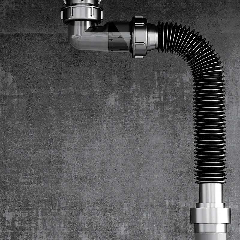Transparante badkamerwandgehangen wastafel met afvoer, afvoerput, flexibele afvoerleiding, anti-geur fitting