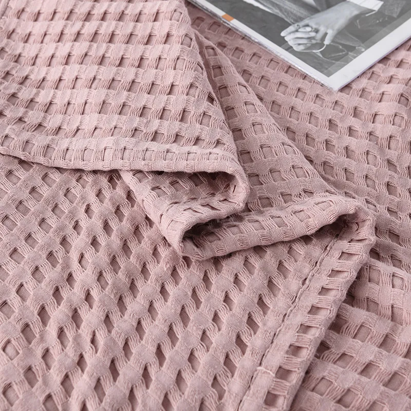 2024 spring cotton solid color sofa cover Waffle knitted thread blanket towelling blanket manufacture