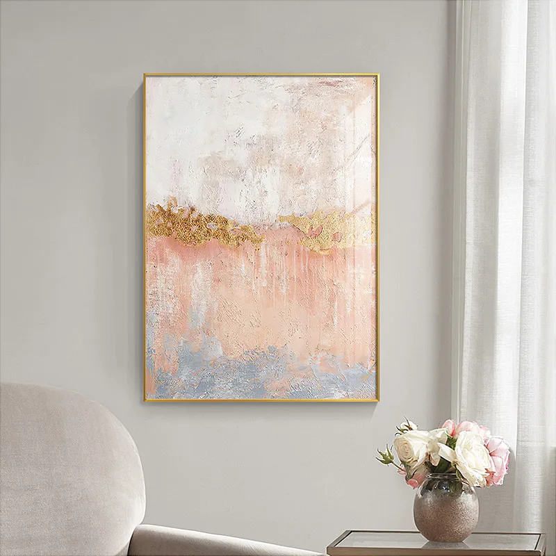 Modern Handmade Gold Foil Pink Wall Art Oil Painting Canvas Abstract ...