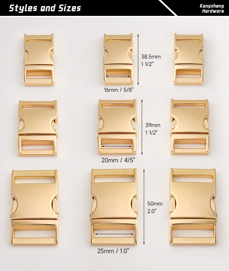Wholesale Pet Hardware Gold Quick Release Buckle 1" Curved Side Release