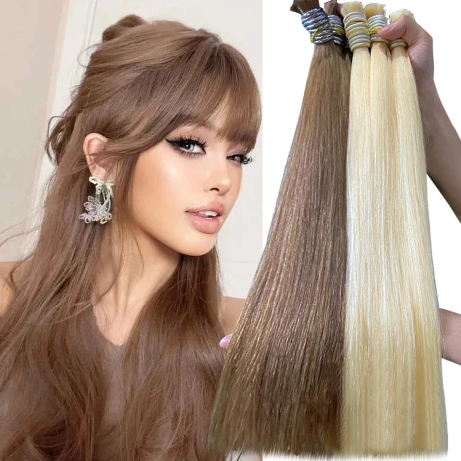 100% Real Virgin Straight Human Hair Bulk Extension 1b 613 Honey Blonde Weaving For Braiding_voghion.com