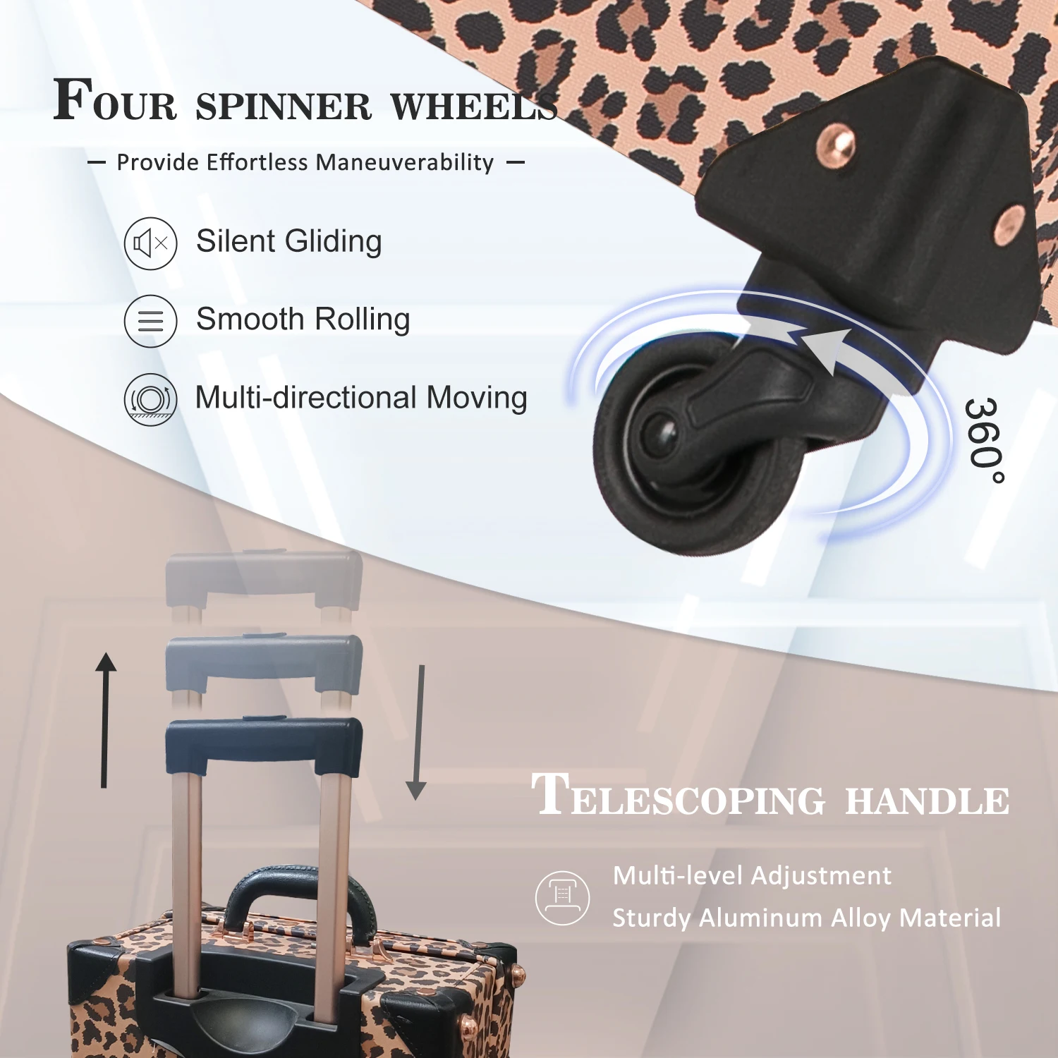 UNIWALKER FACTORY Vintage Suitcase Set with TSA Lock, ODM OEM Handmade Faux Leather Leopard Spinner Trunk Luggage for Women