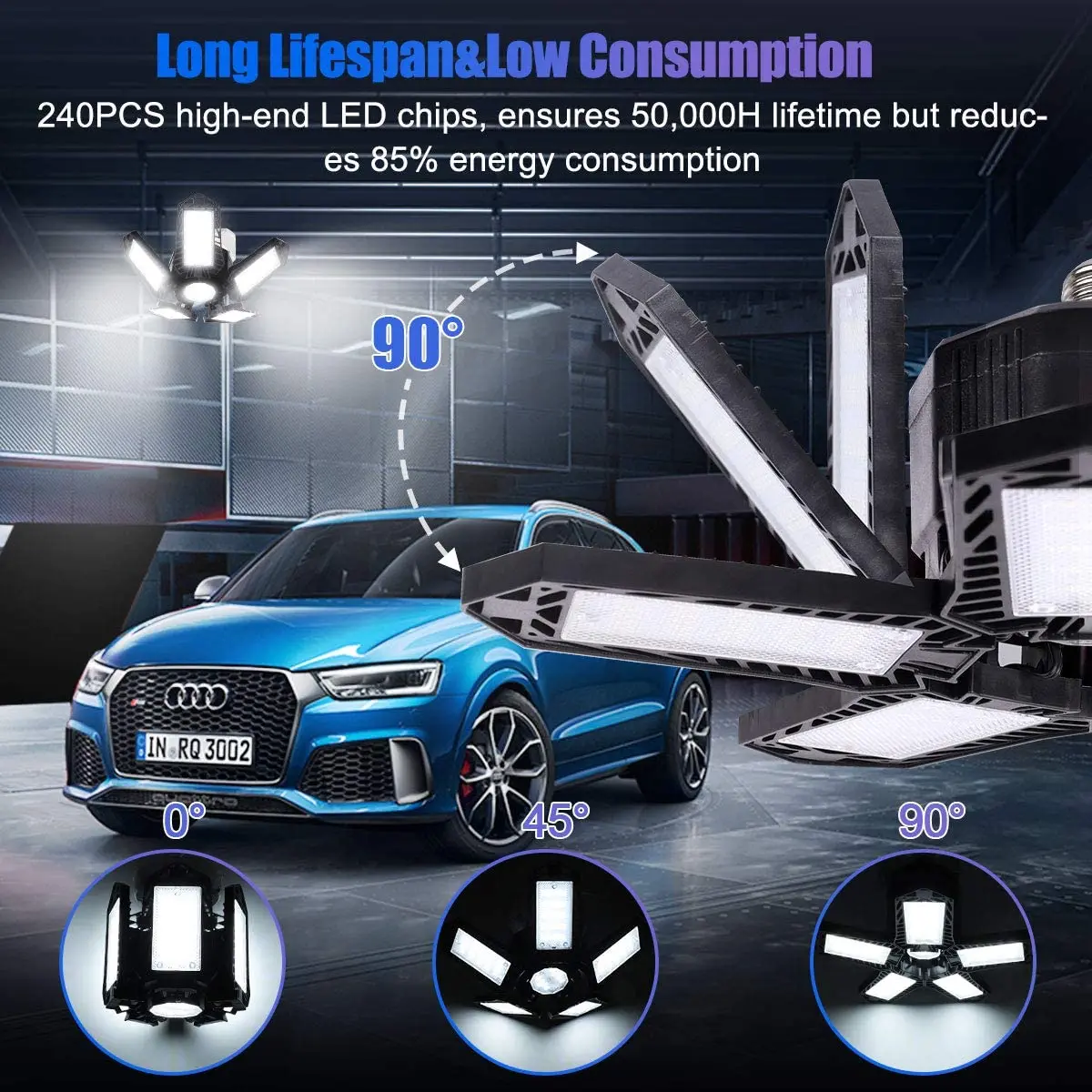 Amazon лидер продаж недорогие светодиодные гаражные светильники из АБС-пластика 100 Вт с 5 деформируемыми панелями для подвала и