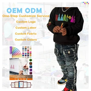 Custom Garment 2 to 14 Years Ripped Stack Jeans for Kids Custom Skinny Clothes for Boys Toddler Design Denim Pants Children