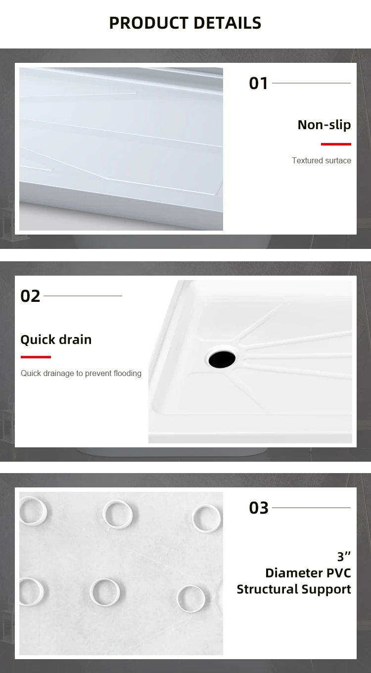 5 Years Warranty Bathroom Single Threshold With Antislip Rectangle