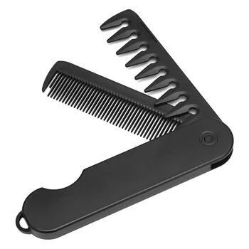 2 In 1 Small Black Travel Pocket Folding Hair Comb Mini Foldable Hair Brush Comb