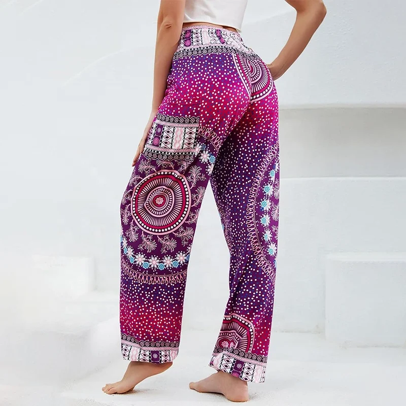 Womens Bohemian Yoga Pants Thai Hippie Split Trousers