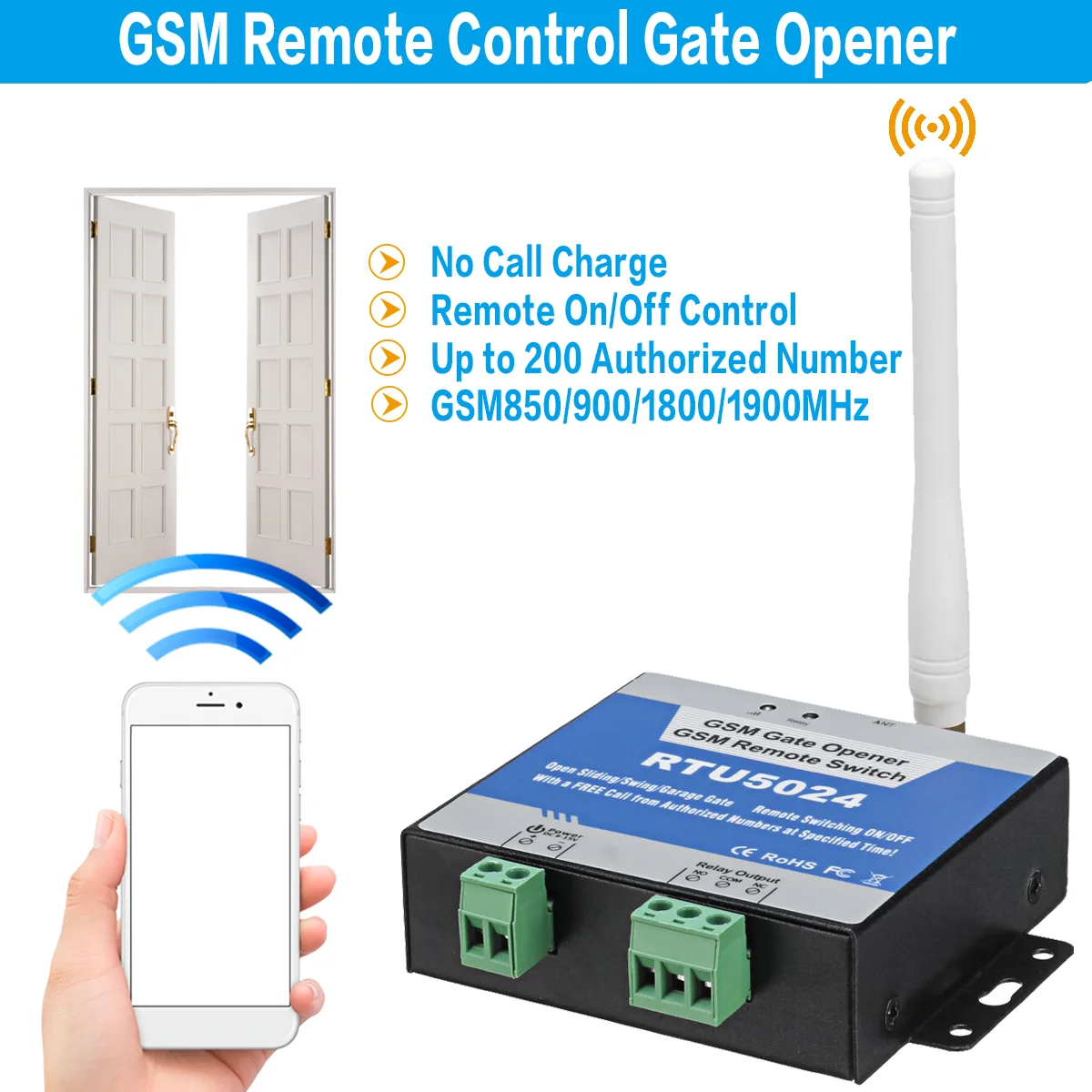 2G Control Gate Free Call Relay Switch Wireless Remote Control Door Operator RTU5024