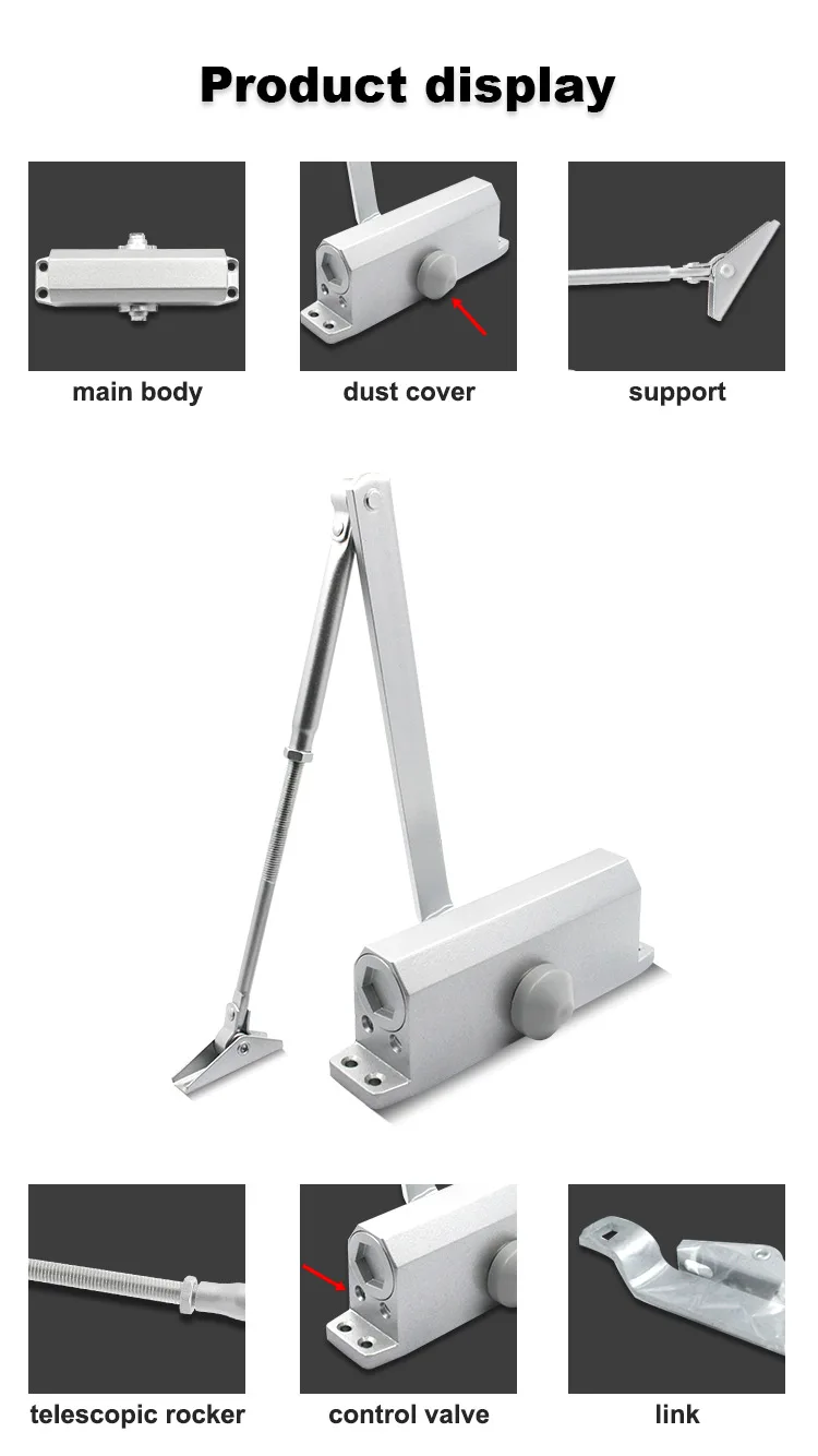 Camel Adjustable Telescopic Arm Concealed Door Closer 25-45KG High Strength Aluminum Alloy Metal Automatic Door Closer