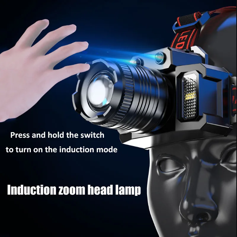 product t51 induction sensitive zoom waterproof rechargeable motion sensor mobile power bank led flashlight working headlamp-39