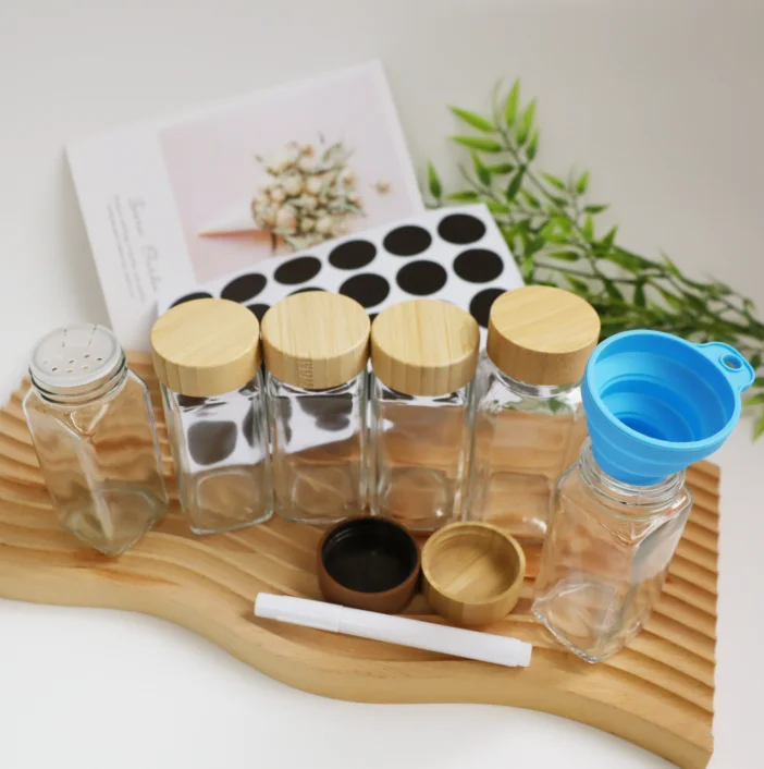Spice Jars With Labels Bamboo Lids Glass Containers With Shaker Lids