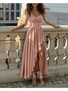 Wholesale New Elegant One Shoulder High Waist Floor-Length Ball Gown Party Dresses Loose Pleated Breathable