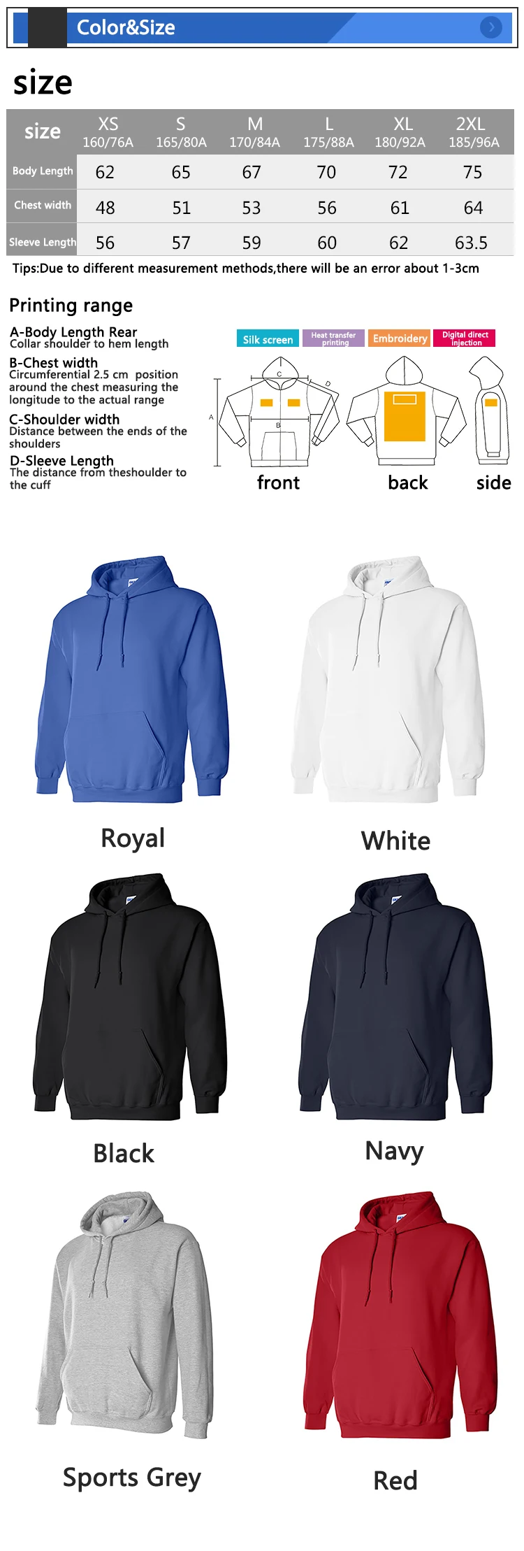 high quality cotton sweatshirt custom hoddies plus size pullover brand print logo men's hoodies