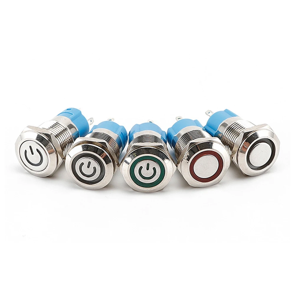 1pcs Electric Waterproof Power Led Light Momentary Mini Push Button Switch 12/16/19/22/25/30 mm Pressure Switches,White Led 30mm Flat Head,Momentary Black
