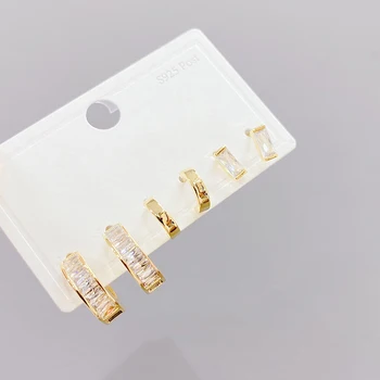 ED62288 Korean latest gold plated copper zircon women jewelry three pairs set semi circle shape stud earrings
