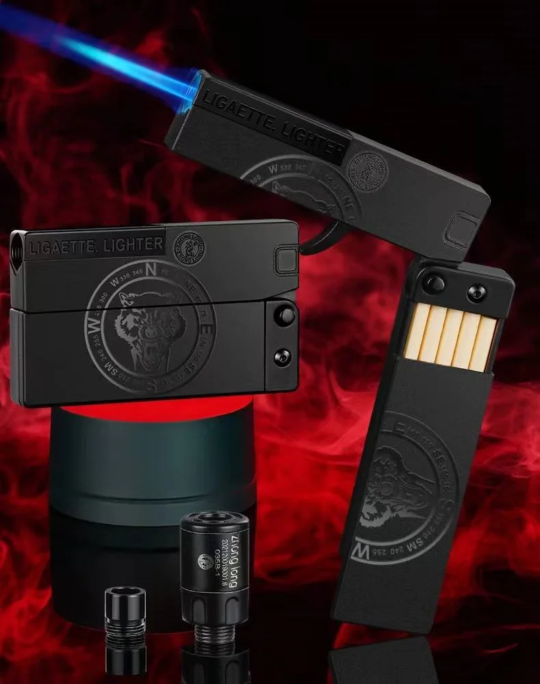 Foldable Pistol 9mm Gun Lighter 10 Pcs Cigarette Case Jet Flame