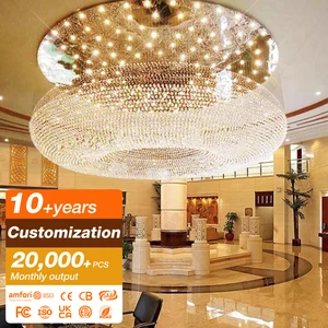 Nordic Luxury Indoor Crystal Decorative Lighting Ceiling Lamp Large Gold Chandelier Pattern Hotel Lobby LED Pendant Light