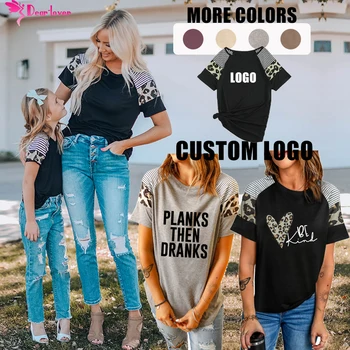 2022 Dear-Lover New Arrivals Family Matching Parent-Child Clothes Girls Women T-Shirt With Striped Leopard Sleeve