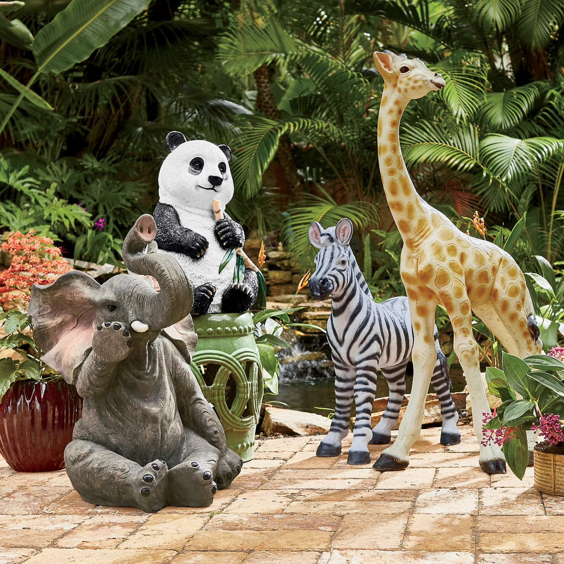 Grande girafa de animal de safari ativo decoração, estátua de leão