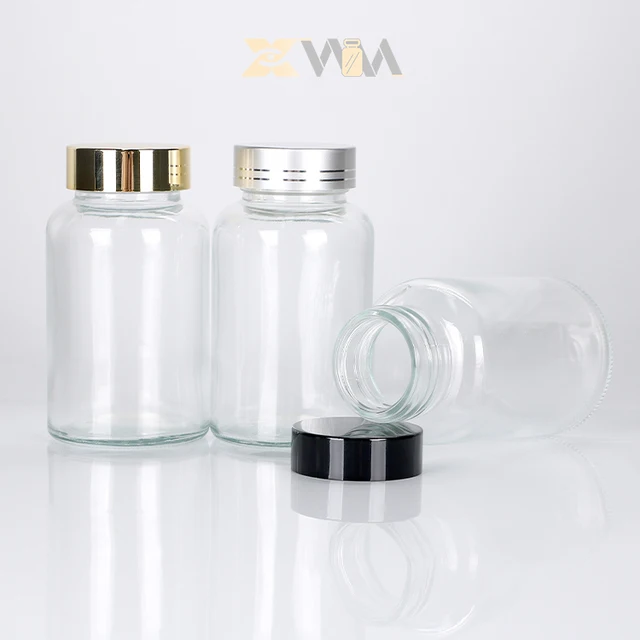 Hot Sale 30cc 50cc 60cc 80cc Mini portable round glass clear bottle for Vitamin  Medicine supplement Packaging