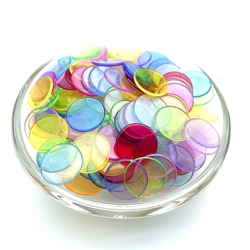 Оптовая продажа с завода, прозрачные пластиковые круглые чипы 20 мм для обучения школьным играм, игры в бинго, покерные чипы