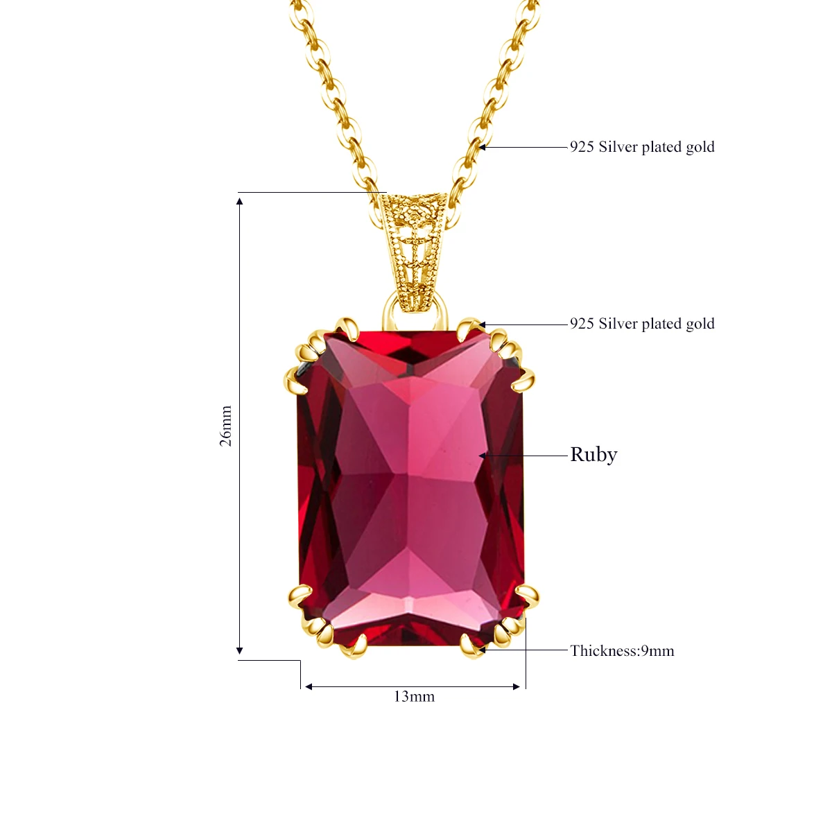 Red Gemstone Real 925 Sterling Silver Bride Wedding Jewelry Vintage 18k  Gold Ruby Square Pendant Necklace Necklace Women 2023 - Buy Custom Gold  Plated