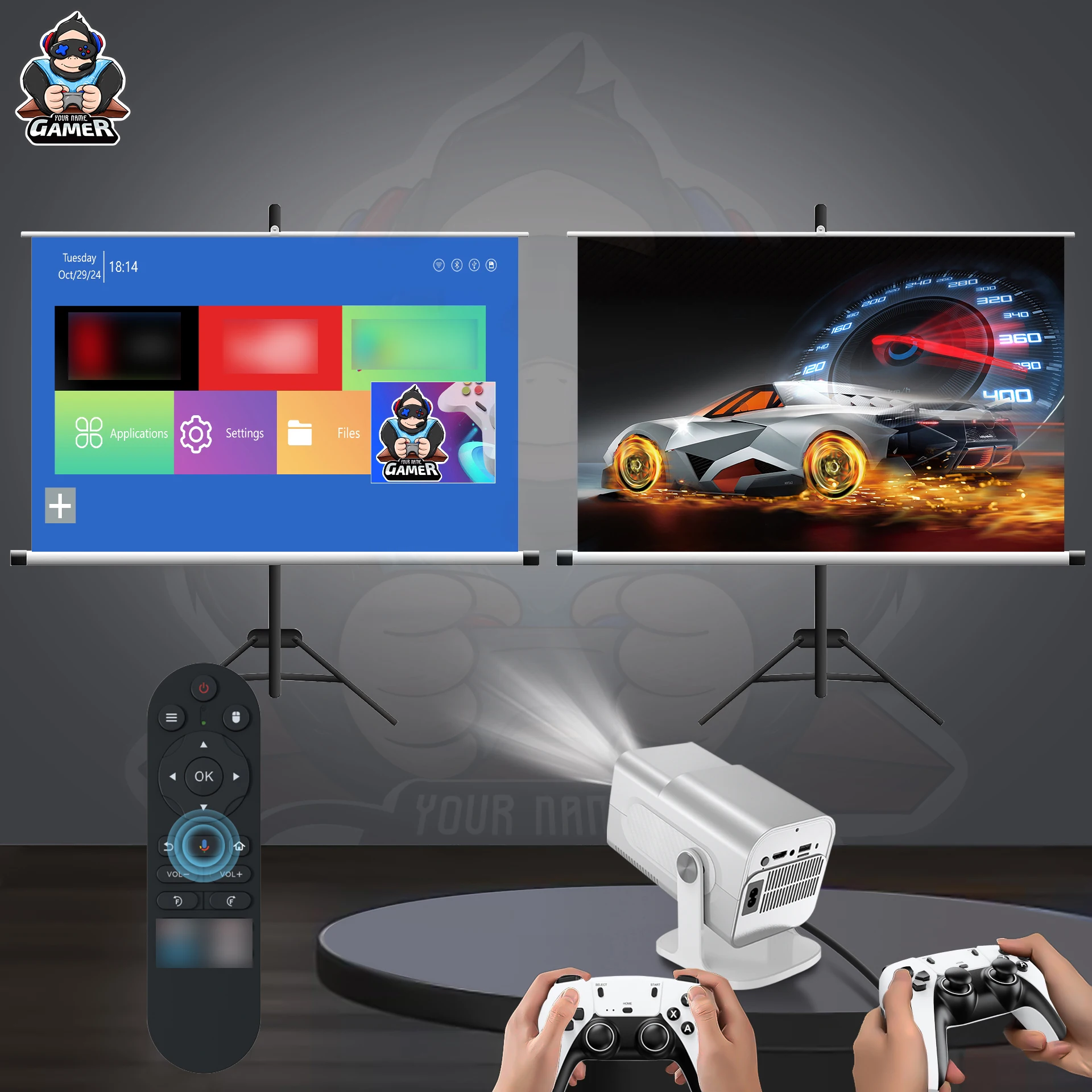 HCS350 Max 4k Portable Projector Game with Wireless Dual Gamepad Portable Mini Game Player Home Interactive Game Projector