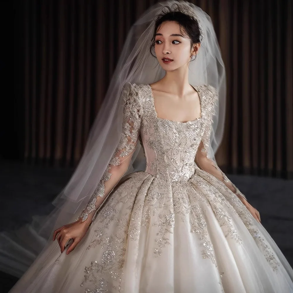 S0228A 2025 New Bride Winter Heavy Lace Long Sleeve Train Princess Style Reception Wedding Dress S0228A 2025 New Bride Winter Heavy Lace Long Sleeve Train Princess Style Reception Wedding Dress