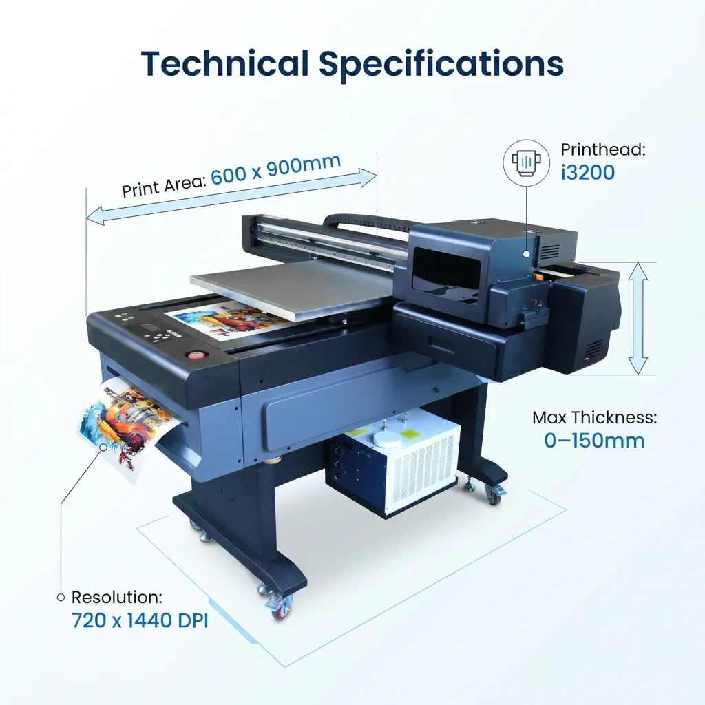 New High Performance Econuo 6090 UV Ink DTF Printer with Varnish Printing 1 Year Warranty Gift Flat Cylindrical Objects