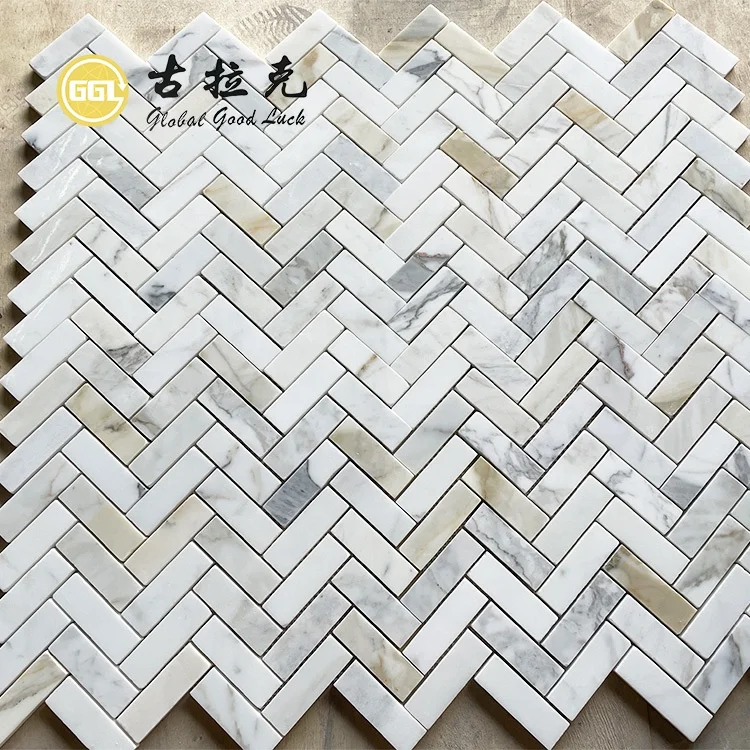 Calacatta Gold Marble Herringbone Marble Mosaic Tile For Bathroom/Kitchen Floor Wall