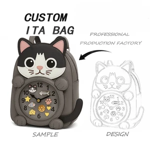 Customizable Cute Little Cat Alarm Clock Shape Ita Bag Manufacturer Make Your Own Design Clear Shape Pin Display Bag