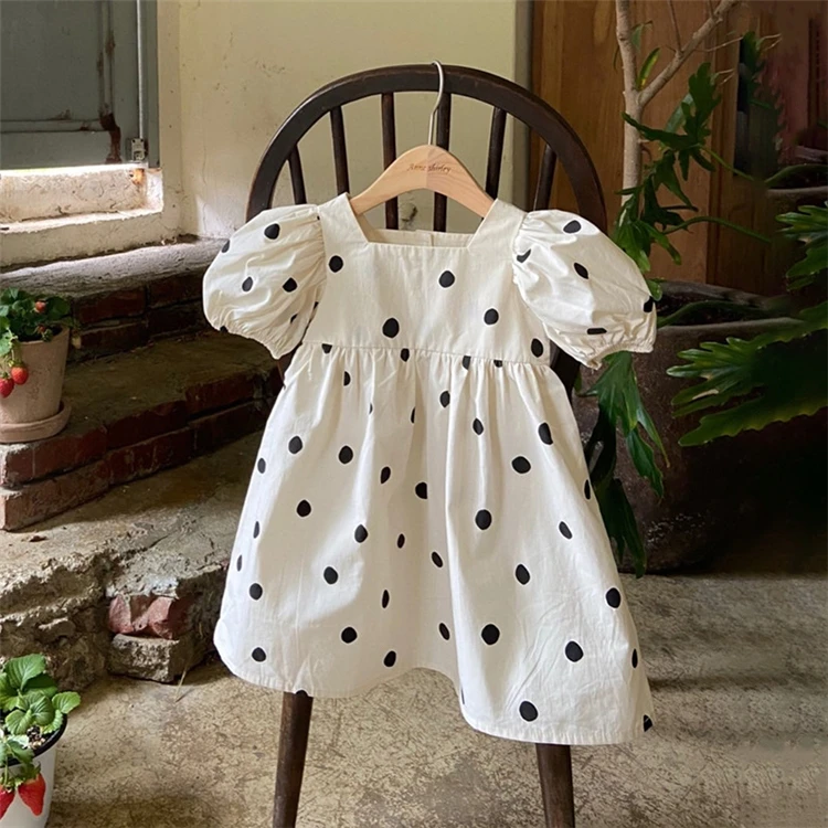 Girls Polka Dots Dress Thin Summer  Kids Clothes For Girls Princess Puff Sleeve Dress Korean Children