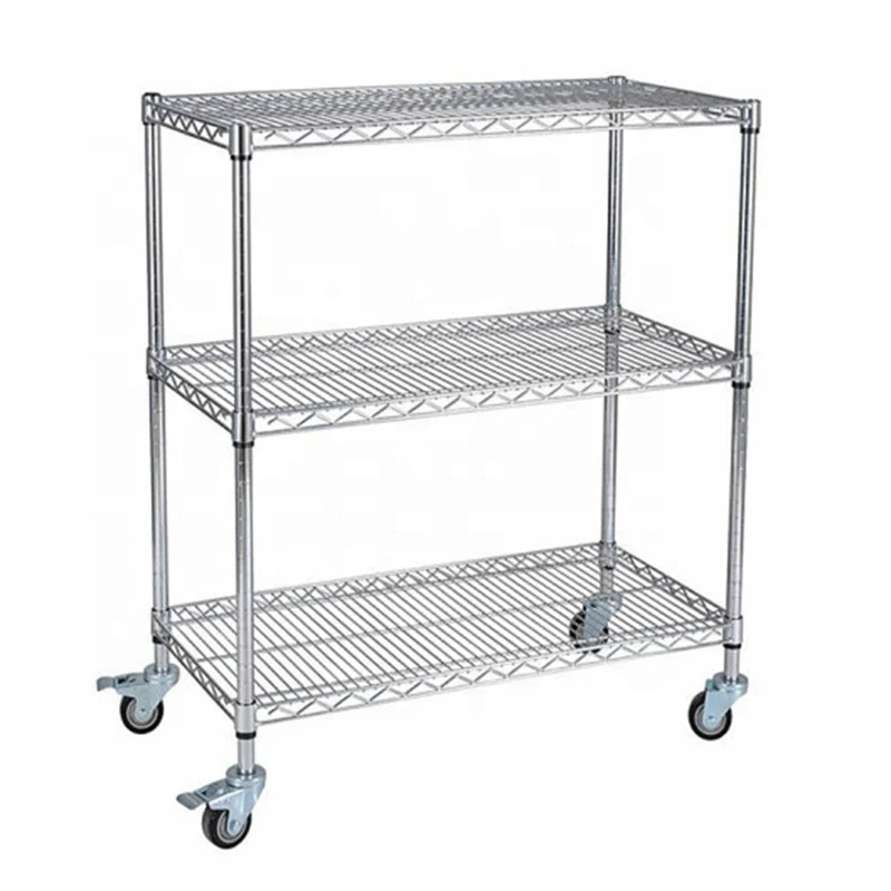 Carbon Steel SMD SMT ESD PCB Reel Shelf 5 tiers Chrome Wire Storage Shelving Rack Trolley Cart