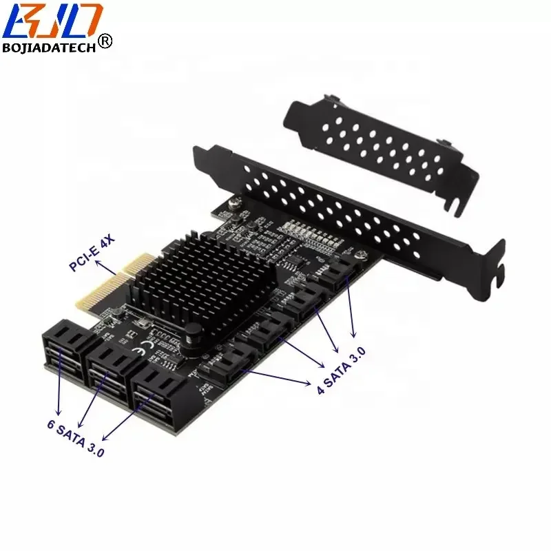 Scheda SATA 10 Porte PCI Express 3.0 - Controller ASM1166+JMB575, Con 10 Cavi SATA