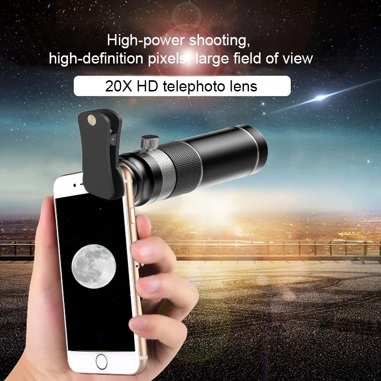 High Quality 2 in 1 Phone Telescope 20x Magnification Lens Portable Monocular Telescope with Tripod for Smartphone