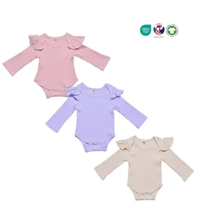 Unisex Newborn Baby Romper Casual Long Sleeves Ribbed Spandex Cotton Plain Jumpsuit Wholesale Baby Clothes