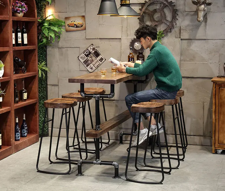 55" Retro Rectangular Bar Table Natural Industrial Pub Table Bar