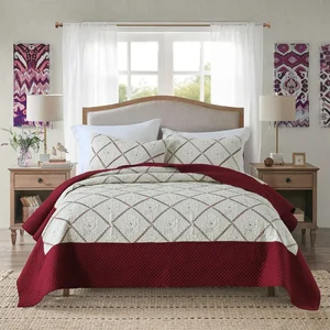 China Factory Luxury Cotton Embroidery Bedspread 3 Piece King Size Quilt Set Floral Striped Patchwork Coverlet Bedding Set