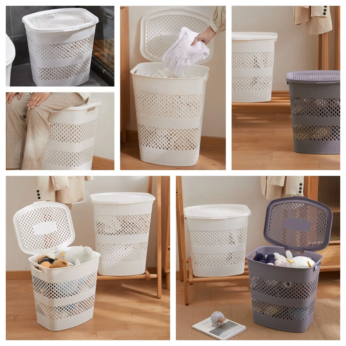 Woka Laundry Basket With Lid And Carry Handles,Lots Of Storage Space