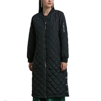 Qingzhihuo Long Puffer Jacket with Side Zipper Rhombus Quilting Long Sleeve Puffer Jacket Casual Long Down Jacket for Women