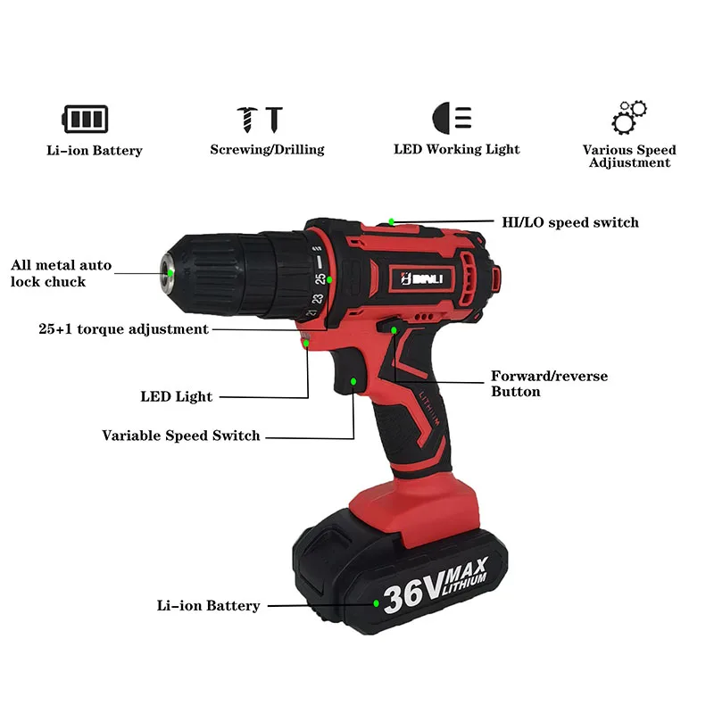 High Quality Heavy Duty Powered Speed Lithium Electric Impact Cordless Drill