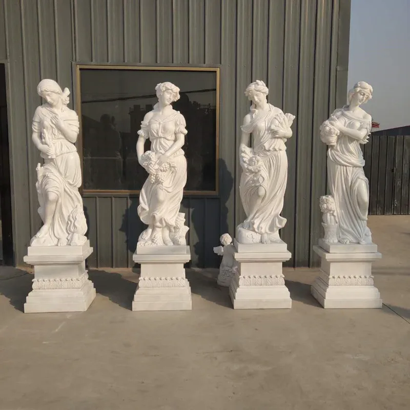 product white stone carving figure life size garden art sculpture famous four seasons goddess statue marble-2