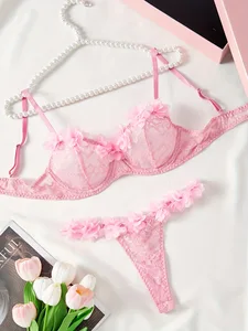 Cross-Border Valentine's Day Exclusive Women's Lingerie Lace Trim Three-Piece Set Seductive Pure Desire Sexy Underwear