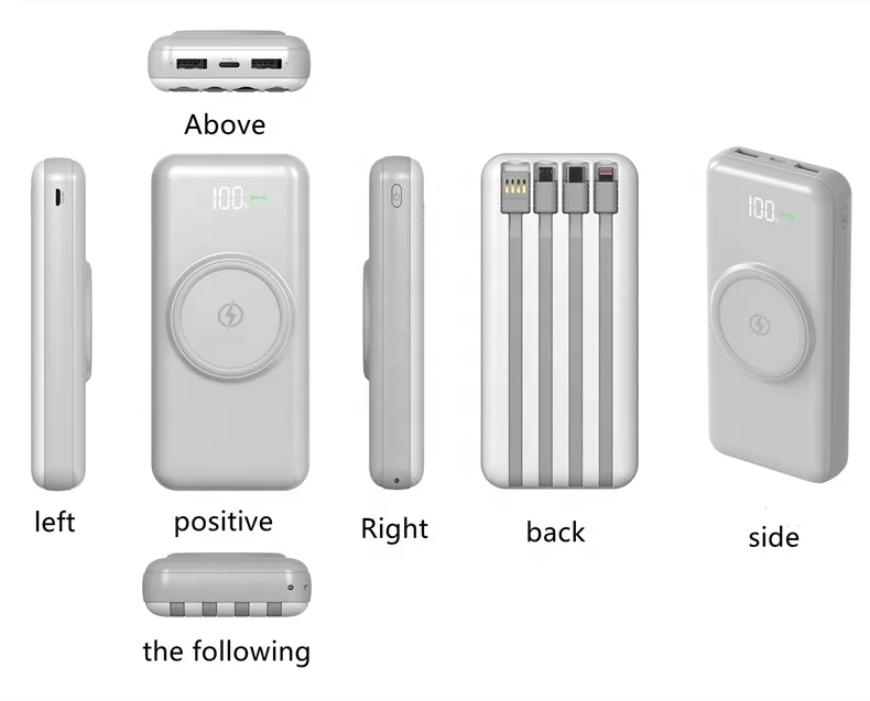 Portable High Capacity Bring their own line Wireless Power bank 30000mah